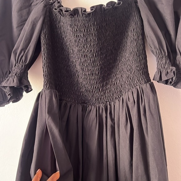 House of CB Silvana Black Puff Sleeves Midi Length SunDress Size Medium - Picture 8 of 14